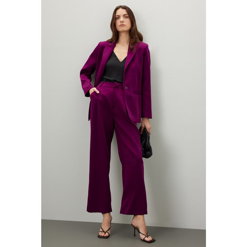Endless Rose Plum Purple High Waisted Pleated Wide Leg Suit Trouser Pants Size M